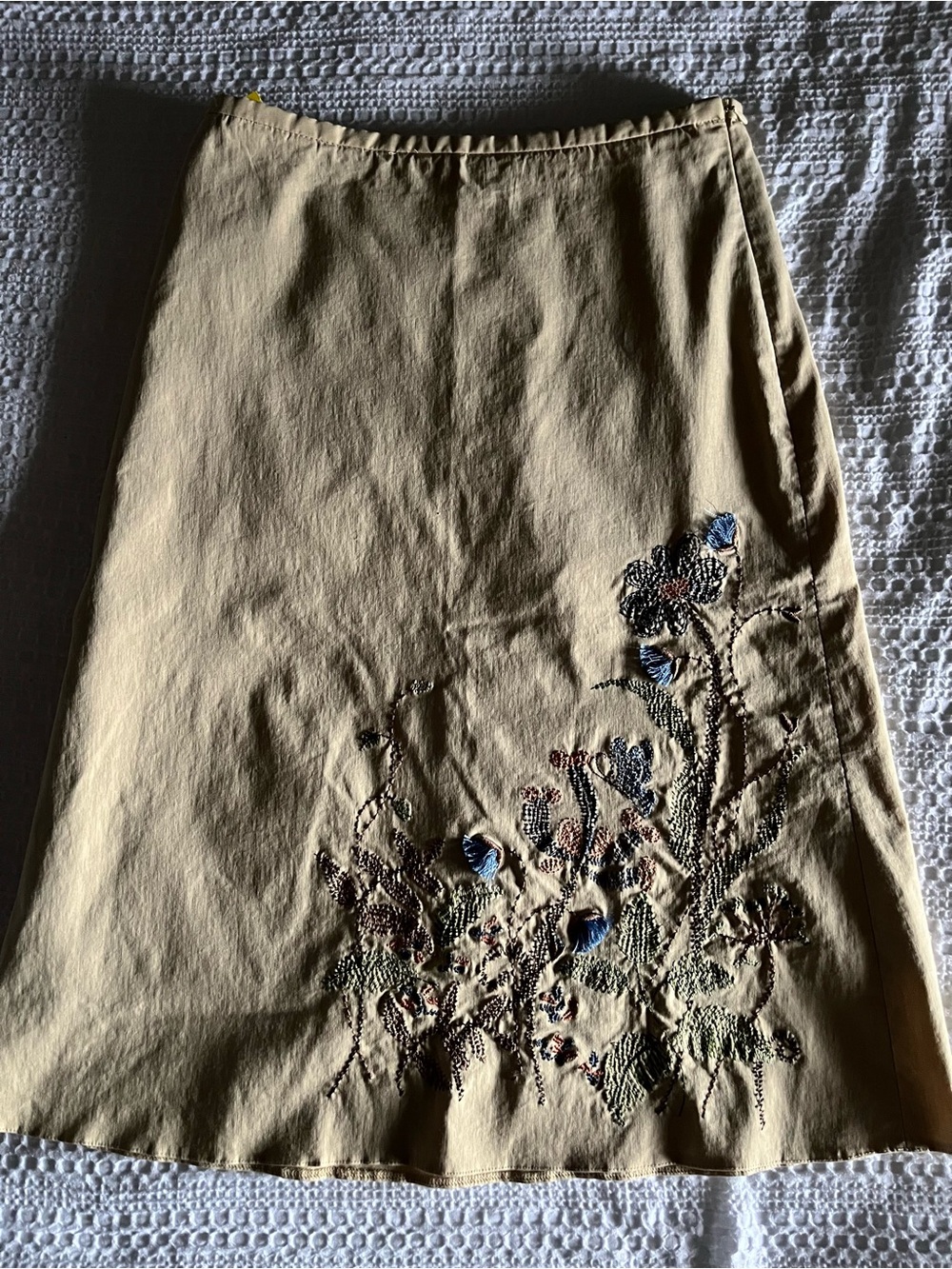 Vintage Silk Lined Beige Embroidered A-Line Skirt